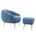 Orisfur. Modern Comfy Leisure Accent Chair, Teddy Short Plush Particle Velvet Armchair With Ottoman For Living Room Dark Blue Foam Altay Velvet