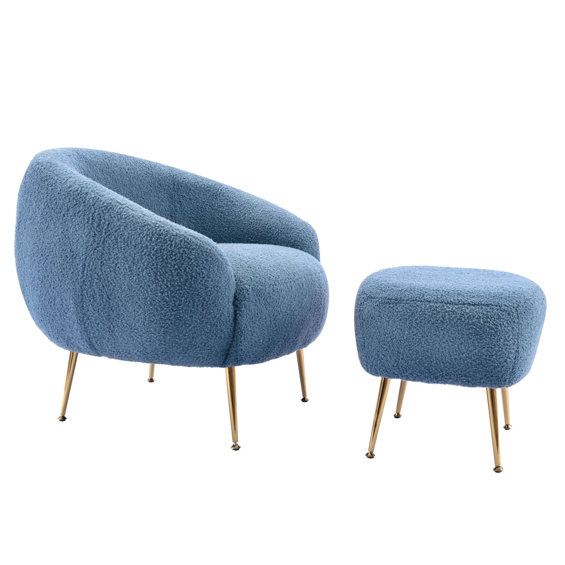 Orisfur. Modern Comfy Leisure Accent Chair, Teddy Short Plush Particle Velvet Armchair With Ottoman For Living Room Dark Blue Foam Altay Velvet