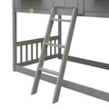 Twin Over Twin House Bunk Bed With Roofwindow, Window Box, Doorwith Safety Guardrails And Ladder, Grey Twin Grey Pine