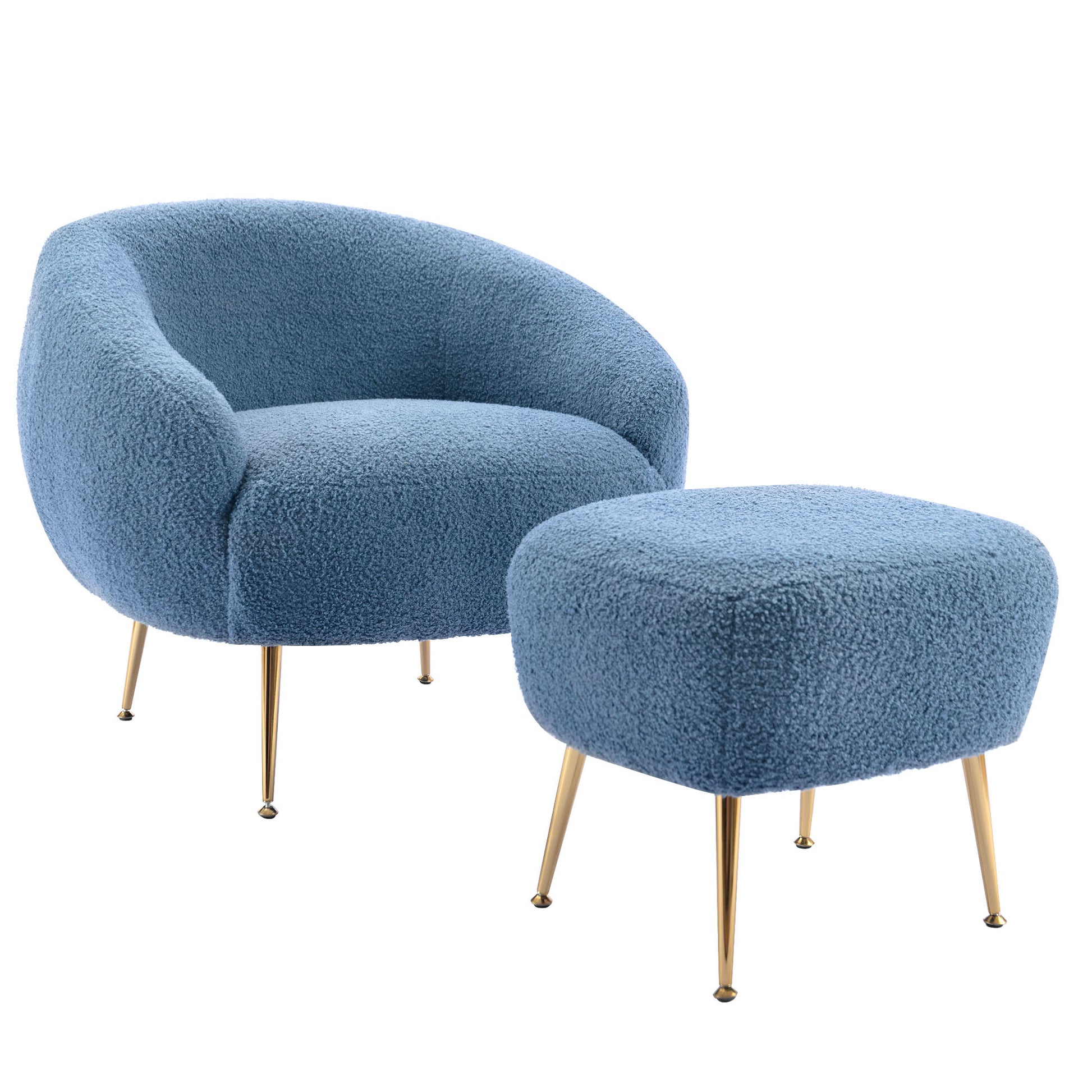 Orisfur. Modern Comfy Leisure Accent Chair, Teddy Short Plush Particle Velvet Armchair With Ottoman For Living Room Dark Blue Foam Altay Velvet