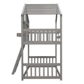 Twin Over Twin House Bunk Bed With Roofwindow, Window Box, Doorwith Safety Guardrails And Ladder, Grey Twin Grey Pine