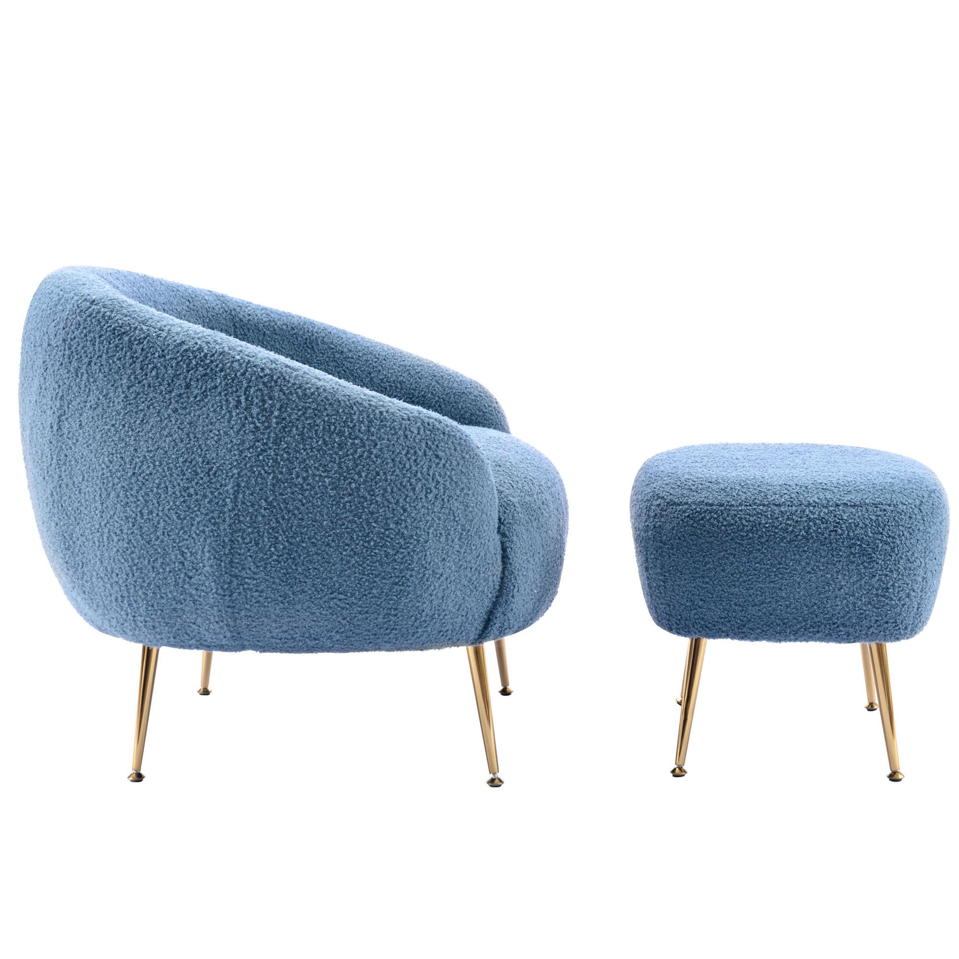 Orisfur. Modern Comfy Leisure Accent Chair, Teddy Short Plush Particle Velvet Armchair With Ottoman For Living Room Dark Blue Foam Altay Velvet