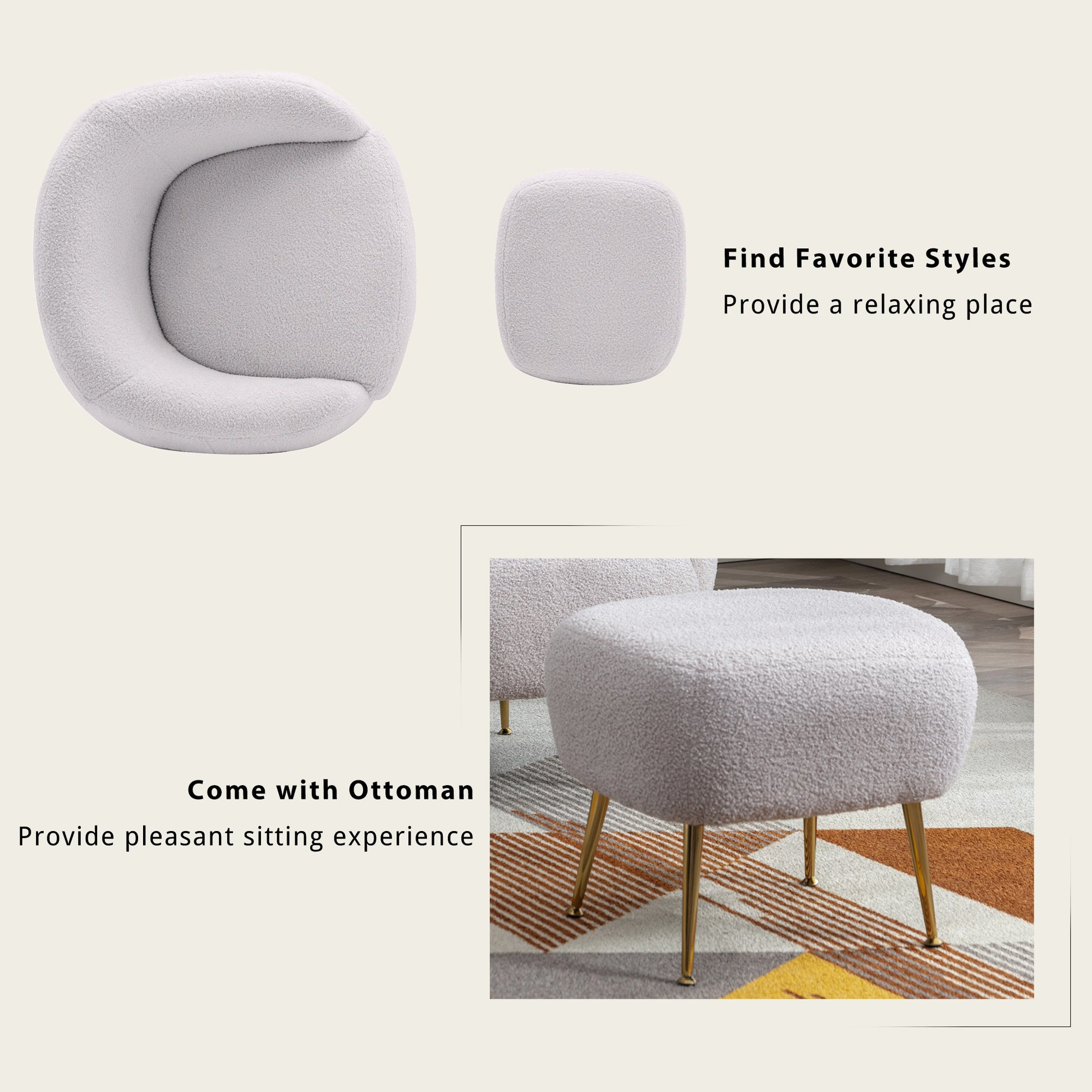 Orisfur. Modern Comfy Leisure Accent Chair, Teddy Short Plush Particle Velvet Armchair With Ottoman For Living Room Grey Foam Altay Velvet