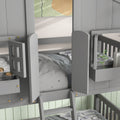 Twin Over Twin House Bunk Bed With Roofwindow, Window Box, Doorwith Safety Guardrails And Ladder, Grey Twin Grey Pine