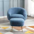 Orisfur. Modern Comfy Leisure Accent Chair, Teddy Short Plush Particle Velvet Armchair With Ottoman For Living Room Dark Blue Foam Altay Velvet