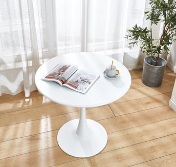 Modern White Round Dining Table, 31.5'' Diameter Solid Metal Base Coffee Table White Iron