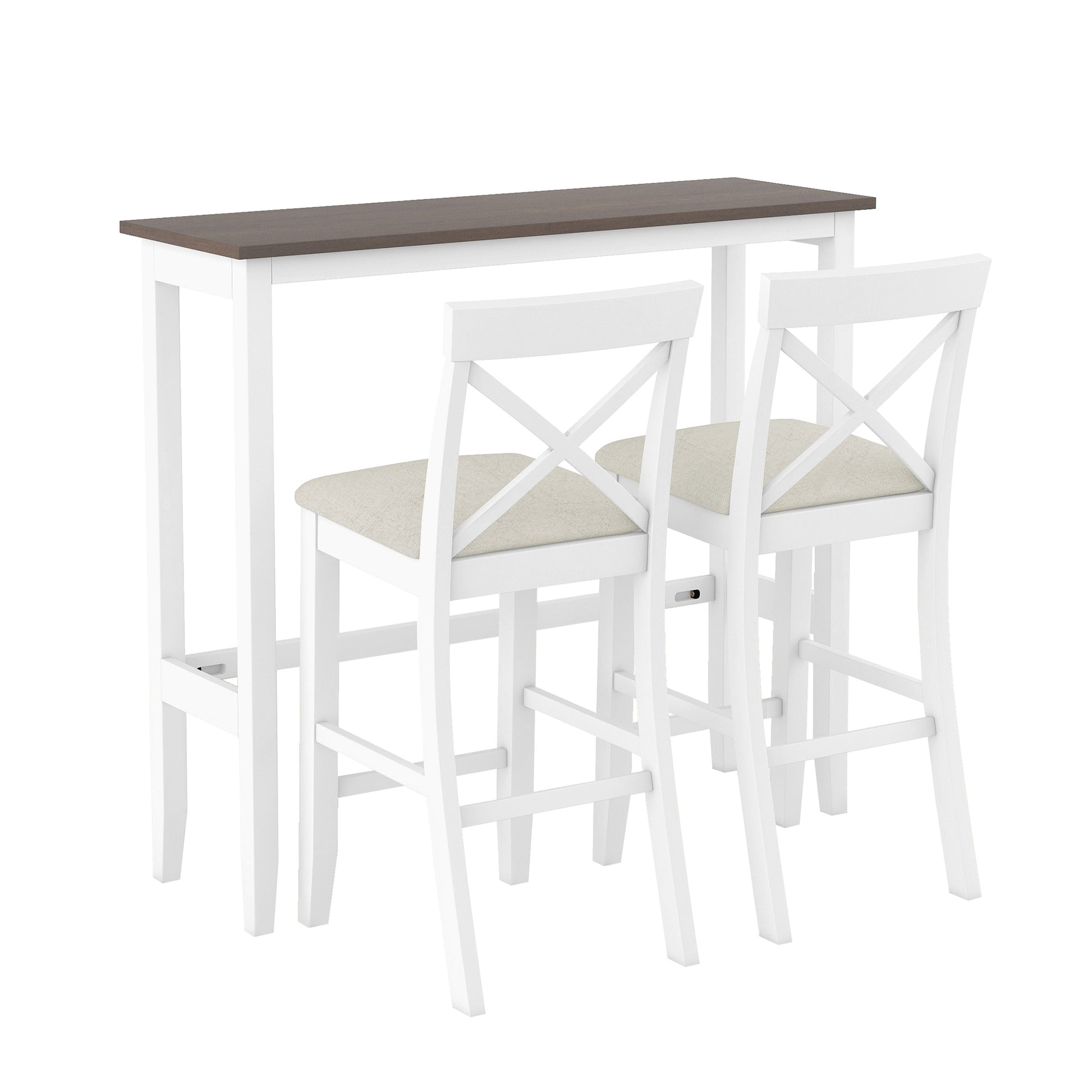 Farmhouse 48"Rectangular Wood Bar Height Dining Set Kitchen Breakfast Nook With 2 Chairs For Small Places,Cherry White White Wood Dining Room Solid Wood Acacia Rectangular Dining Table With Chair Upholstered Chair Wood Cherry Solid Back Seats 2 48 Inches