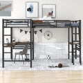 Twin Size Metal Loft Bed With Two Built In Desks,Black Twin Black Metal