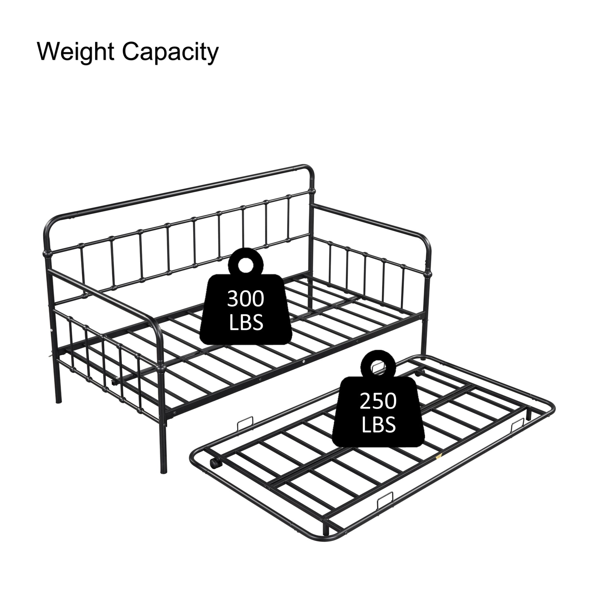 Metal Frame Daybed With Trundle Black Metal