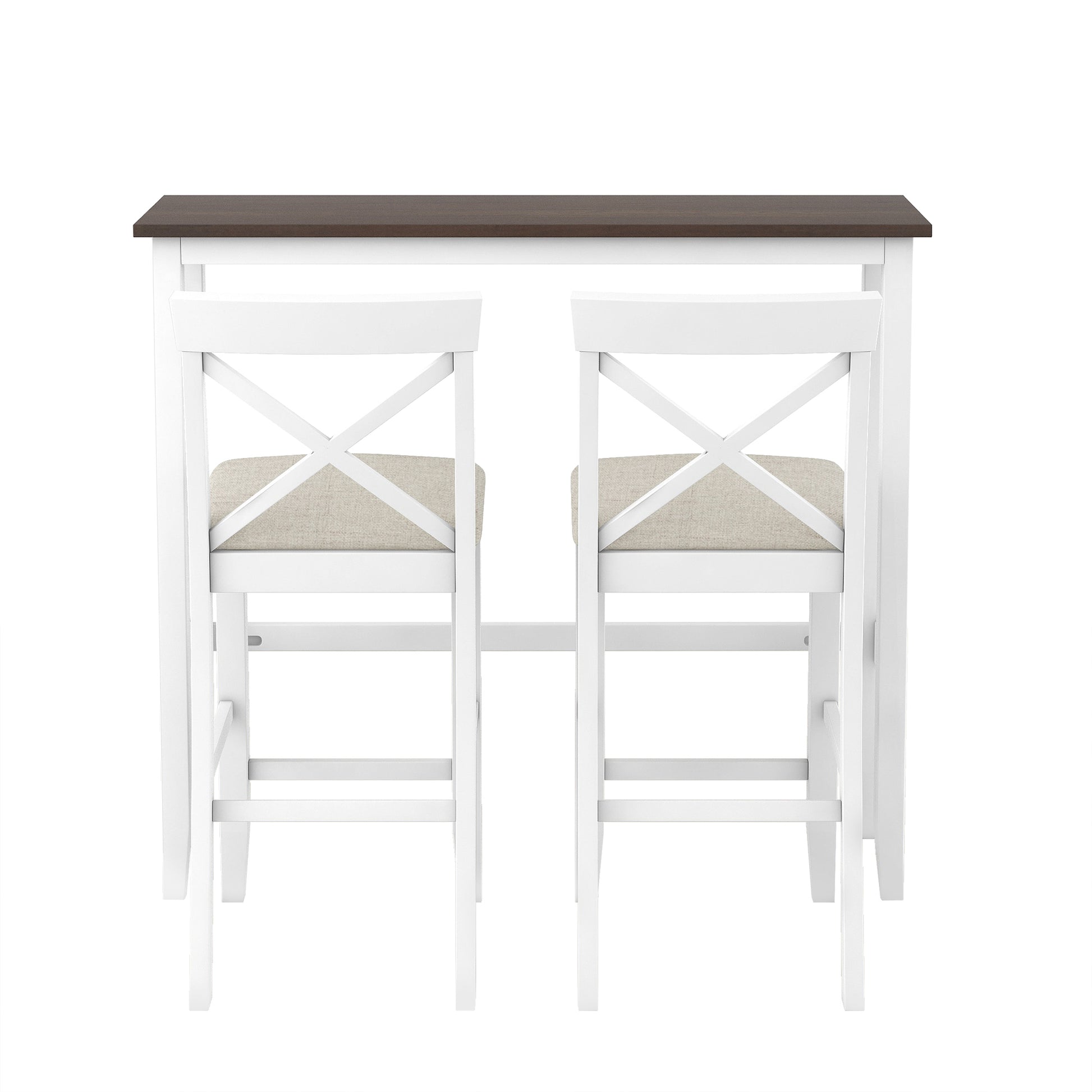 Farmhouse 48"Rectangular Wood Bar Height Dining Set Kitchen Breakfast Nook With 2 Chairs For Small Places,Cherry White White Wood Dining Room Solid Wood Acacia Rectangular Dining Table With Chair Upholstered Chair Wood Cherry Solid Back Seats 2 48 Inches