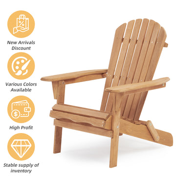 Wooden Outdoor Folding Adirondack Chair Set Of 2 Wood Lounge Patio Chair For Garden,Garden, Lawn, Backyard, Deck, Pool Side, Fire Pit,Half Assembled Light Brown Solid Wood