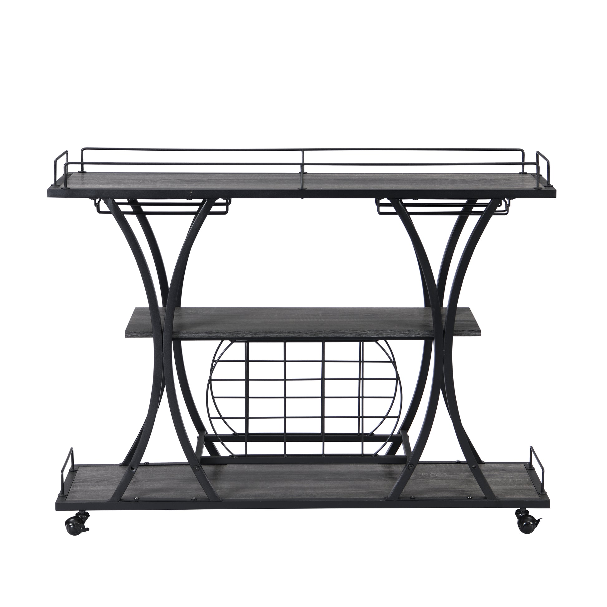 Industrial Bar Cart Kitchen Bar&Serving Cart For Home With Wheels 3 Tier Storage Shelves Black Gray Mdf Iron