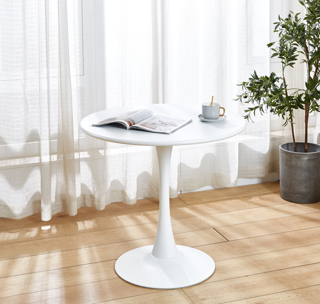 Modern White Round Dining Table, 31.5'' Diameter Solid Metal Base Coffee Table White Iron