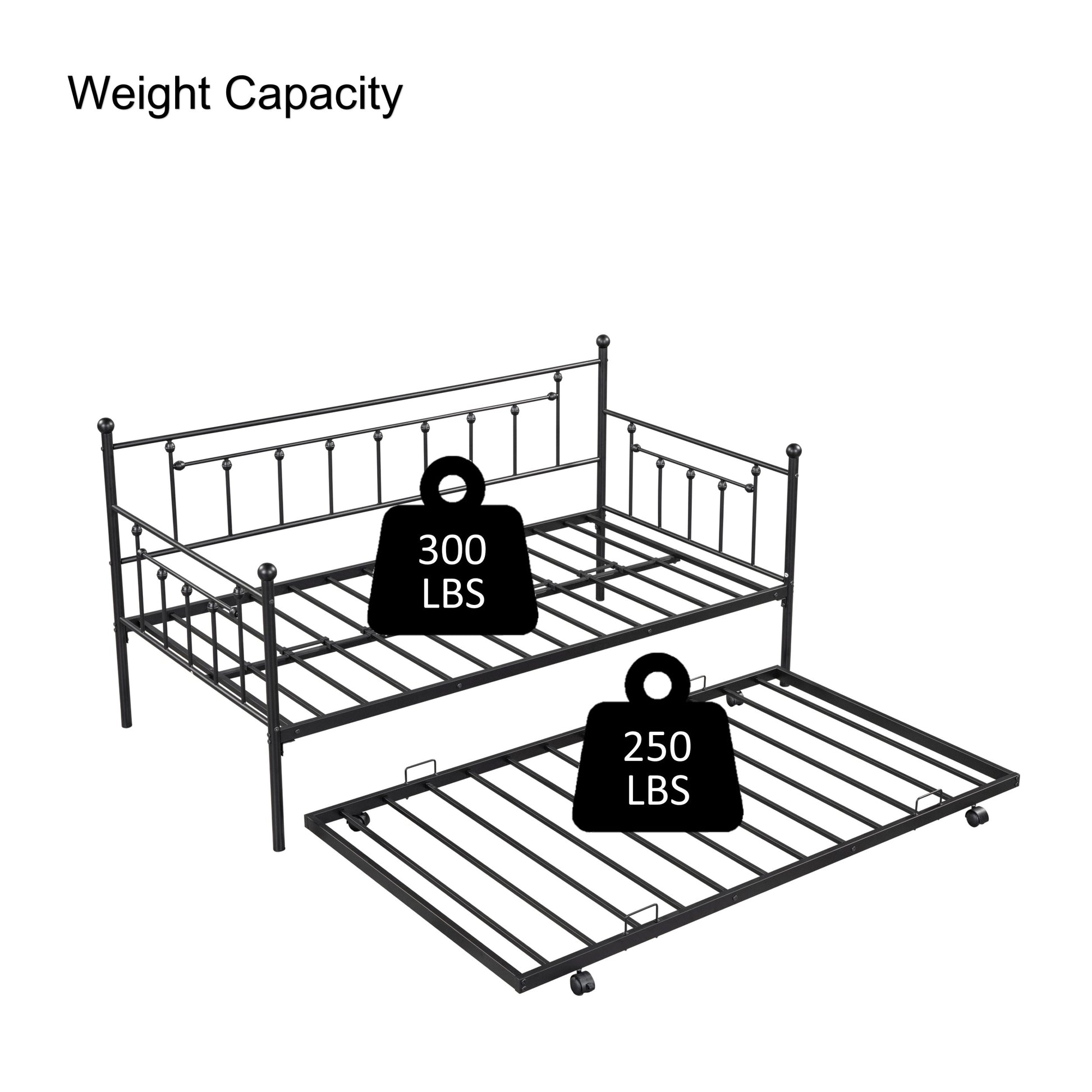 Metal Twin Daybed With Trundle Heavy Duty Sturdy Metal Noise Reduced Trundle For Flexible Space Vintage Style No Box Spring Needed Black Metal