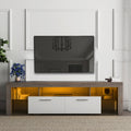 20 Minutes Quick Assembly Brown Simple Modern Tv Stand With The Toughened Glass Shelf Floor Cabinet Floor Tv Wall Cabinet Brown Whitetv Bracket With Led Color Changing Lights For Living Room Brown White Primary Living Space 60 69 Inches 60 69 Inches