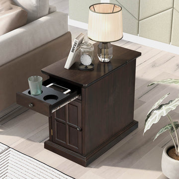 Classic Vintage Livingroom End Table Side Table With Usb Ports And One Multifunctional Drawer With Cup Holders, Antique Espresso Old Sku: Wf296294Aap Antique Espresso Solid Wood