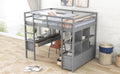 Full Size Loft Bed With Built In Desk With Two Drawers, And Storage Shelves And Drawers,Gray Old Sku: Gx000320Aae Box Spring Not Required Full Gray Wood Bedroom Pine