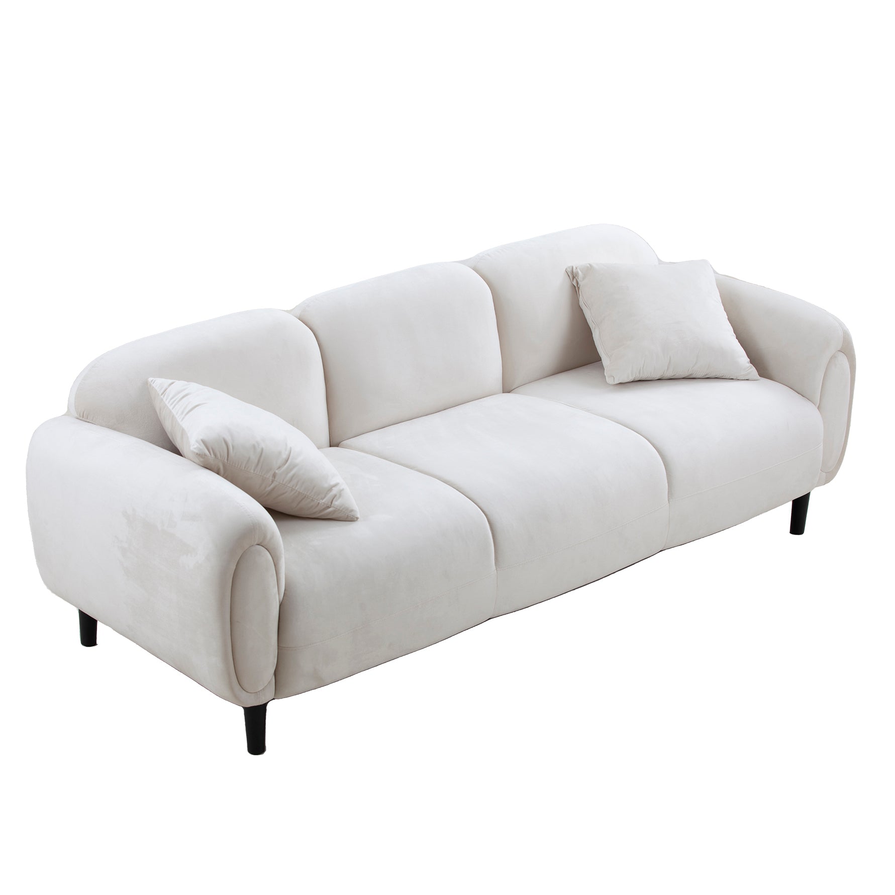 Mid Century Modern 3 Seater Couch Velveteen Sofa With Solid Wood Leg For Living Room, Bedroom, Livingroom Beige Beige Fabric