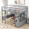Full Size Loft Bed With Built In Desk With Two Drawers, And Storage Shelves And Drawers,Gray Old Sku: Gx000320Aae Box Spring Not Required Full Gray Wood Bedroom Pine