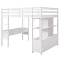 Full Size Loft Bed With Built In Desk With Two Drawers, And Storage Shelves And Drawers,White Box Spring Not Required Full White Wood Bedroom Pine