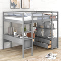 Full Size Loft Bed With Built In Desk With Two Drawers, And Storage Shelves And Drawers,Gray Old Sku: Gx000320Aae Box Spring Not Required Full Gray Wood Bedroom Pine