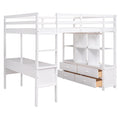 Full Size Loft Bed With Built In Desk With Two Drawers, And Storage Shelves And Drawers,White Box Spring Not Required Full White Wood Bedroom Pine