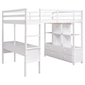 Full Size Loft Bed With Built In Desk With Two Drawers, And Storage Shelves And Drawers,White Box Spring Not Required Full White Wood Bedroom Pine