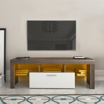 20 Minutes Quick Assembly Brown Simple Modern Tv Stand With The Toughened Glass Shelf Floor Cabinet Floor Tv Wall Cabinet Brown Whitetv Bracket With Led Color Changing Lights For Living Room Brown White Primary Living Space 50 59 Inches 50 59 Inches