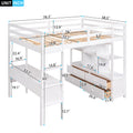 Full Size Loft Bed With Built In Desk With Two Drawers, And Storage Shelves And Drawers,White Box Spring Not Required Full White Wood Bedroom Pine