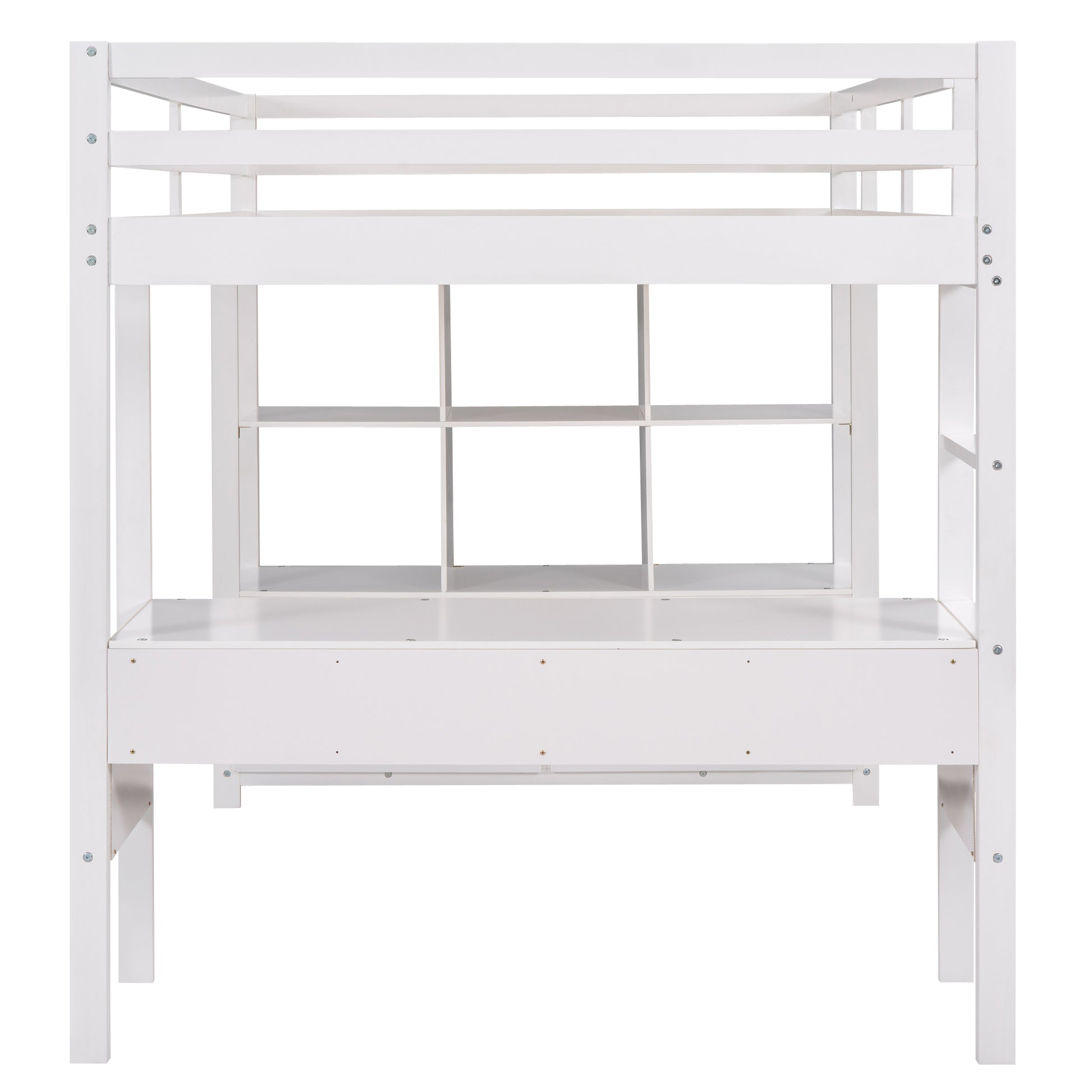 Full Size Loft Bed With Built In Desk With Two Drawers, And Storage Shelves And Drawers,White Box Spring Not Required Full White Wood Bedroom Pine