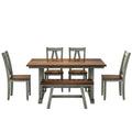 6 Piece Wood Dining Table Set Kitchen Table Set With Long Bench And 4 Dining Chairs, Farmhouse Style, Walnut Gray Gray Wood Dining Room Bench Seating Rubberwood Rectangular Dining Table With Chair And Bench Wood Wood Gray Solid Back Seats 6 60 Inches