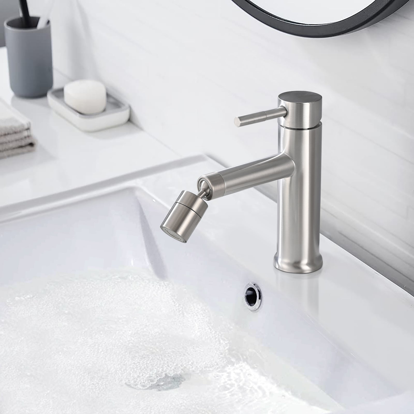 Brushed Nickle Bathroom Faucet for 2 Mode Faucet for