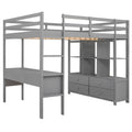 Full Size Loft Bed With Built In Desk With Two Drawers, And Storage Shelves And Drawers,Gray Old Sku: Gx000320Aae Box Spring Not Required Full Gray Wood Bedroom Pine