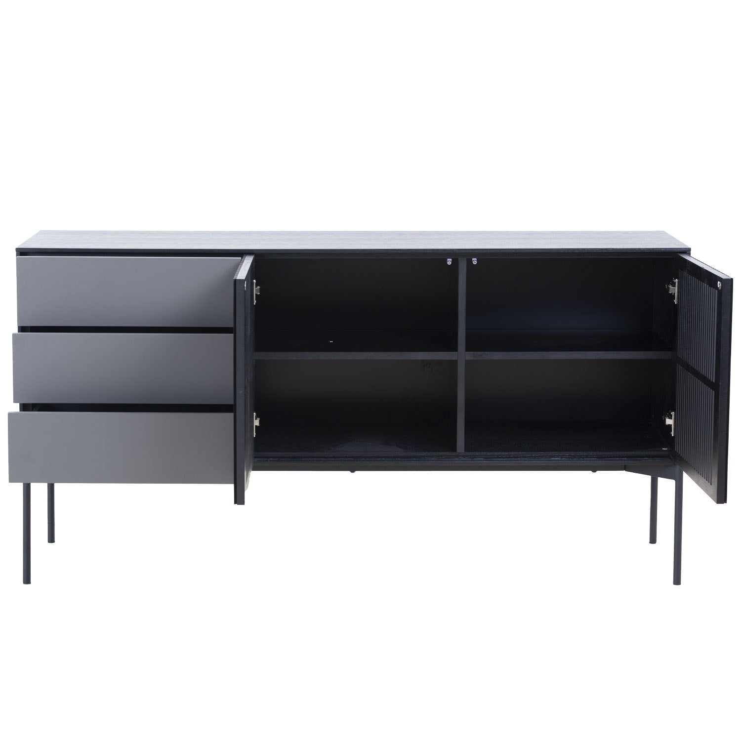 62.4" Mid Century Sideboard Cabinet Buffet Table black-wood + stainless steel