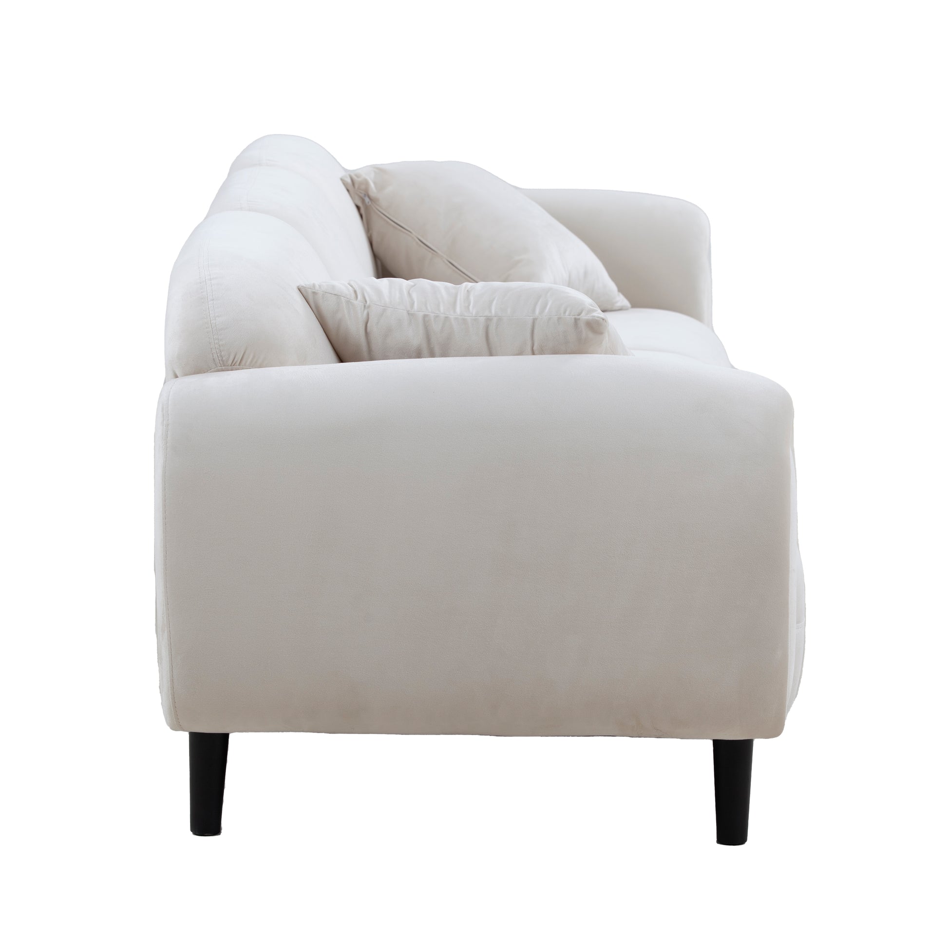 Mid Century Modern 3 Seater Couch Velveteen Sofa With Solid Wood Leg For Living Room, Bedroom, Livingroom Beige Beige Fabric