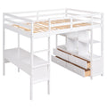 Full Size Loft Bed With Built In Desk With Two Drawers, And Storage Shelves And Drawers,White Box Spring Not Required Full White Wood Bedroom Pine