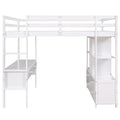 Full Size Loft Bed With Built In Desk With Two Drawers, And Storage Shelves And Drawers,White Box Spring Not Required Full White Wood Bedroom Pine