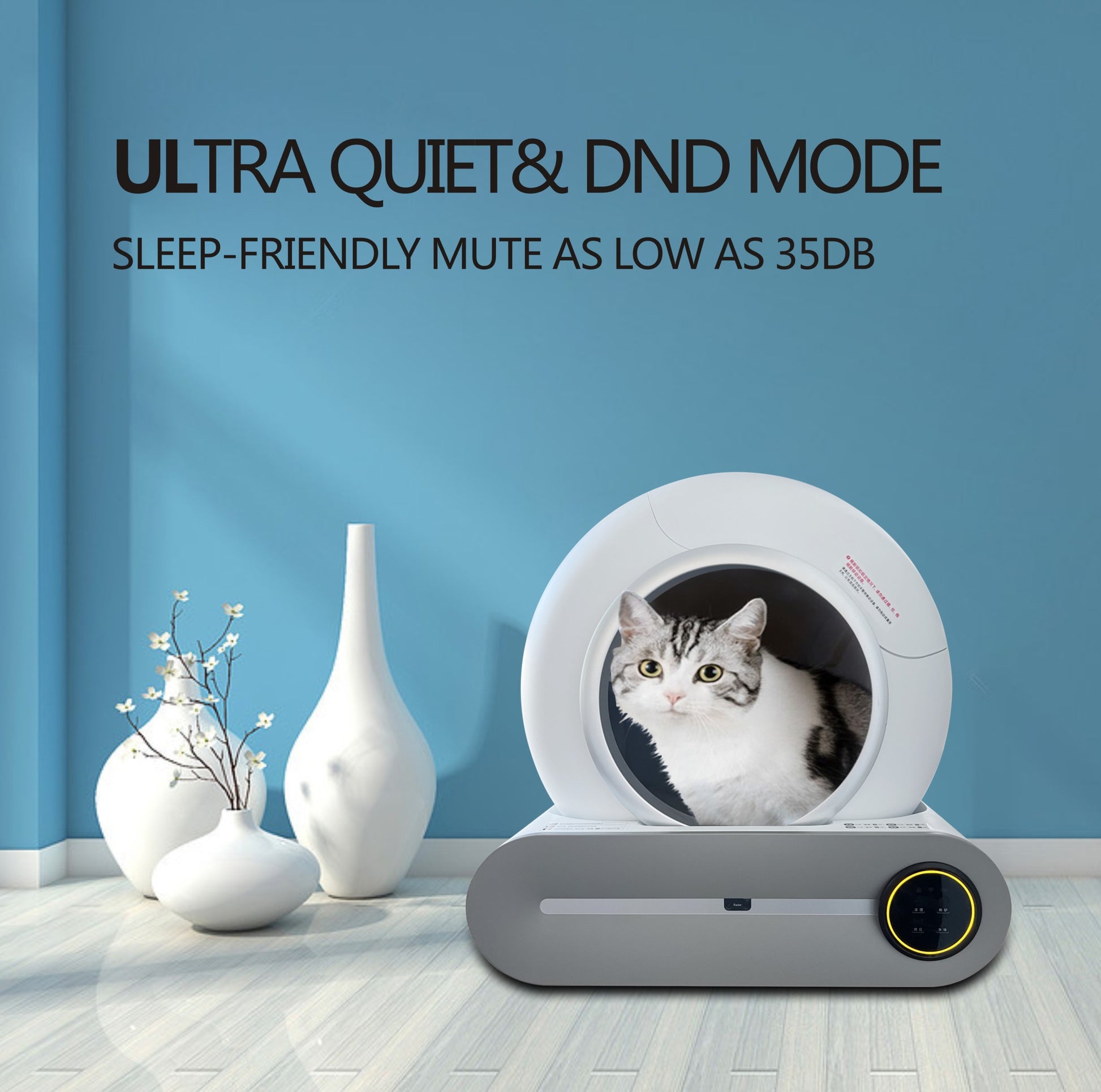 Smart Cat Litter Box Cat Litter Box Self Cleaning Cream White Polypropylene