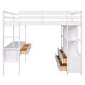 Full Size Loft Bed With Built In Desk With Two Drawers, And Storage Shelves And Drawers,White Box Spring Not Required Full White Wood Bedroom Pine