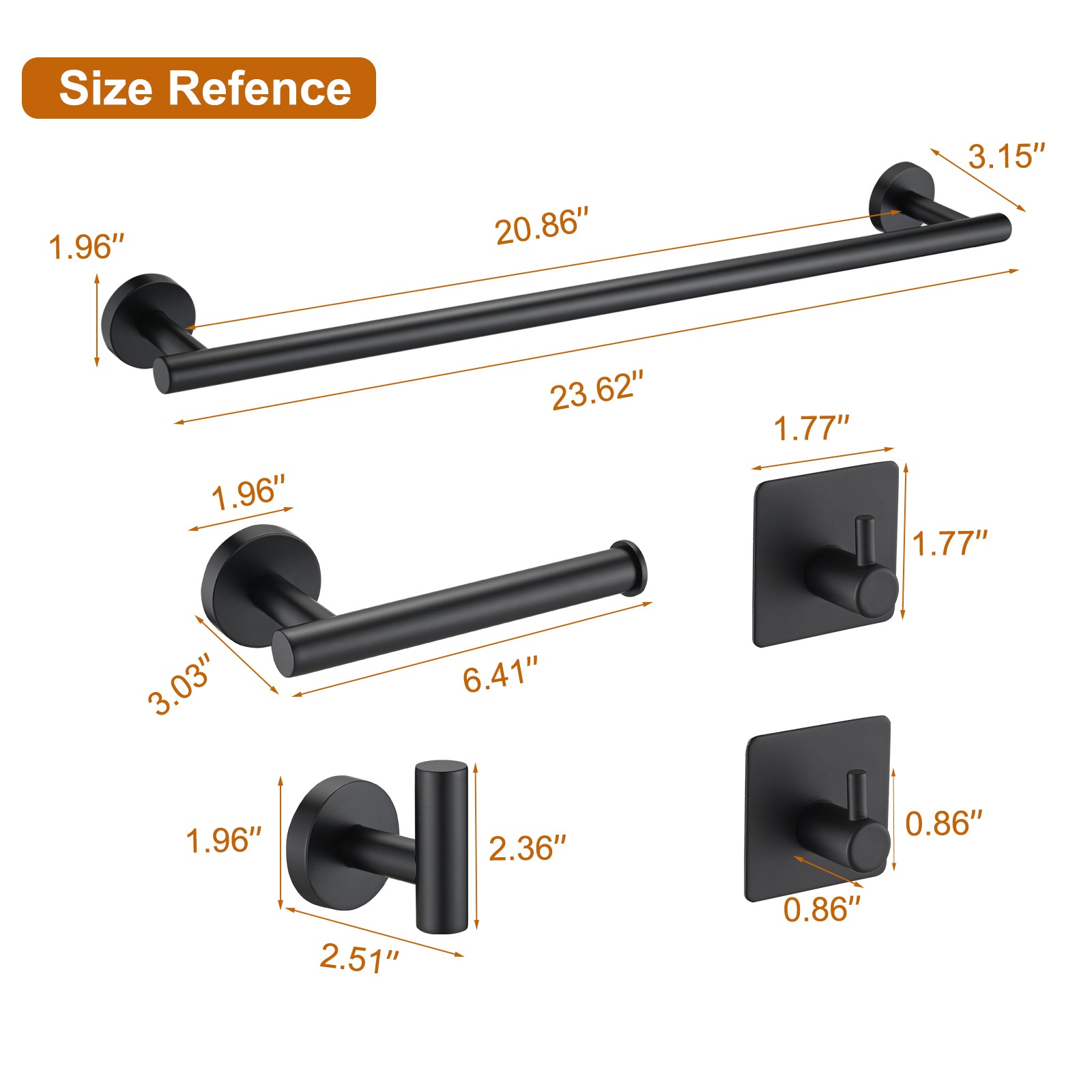 Bathroom Matte Black Hardware Accessories 5 Pieces Set Matte Black Stainless Steel