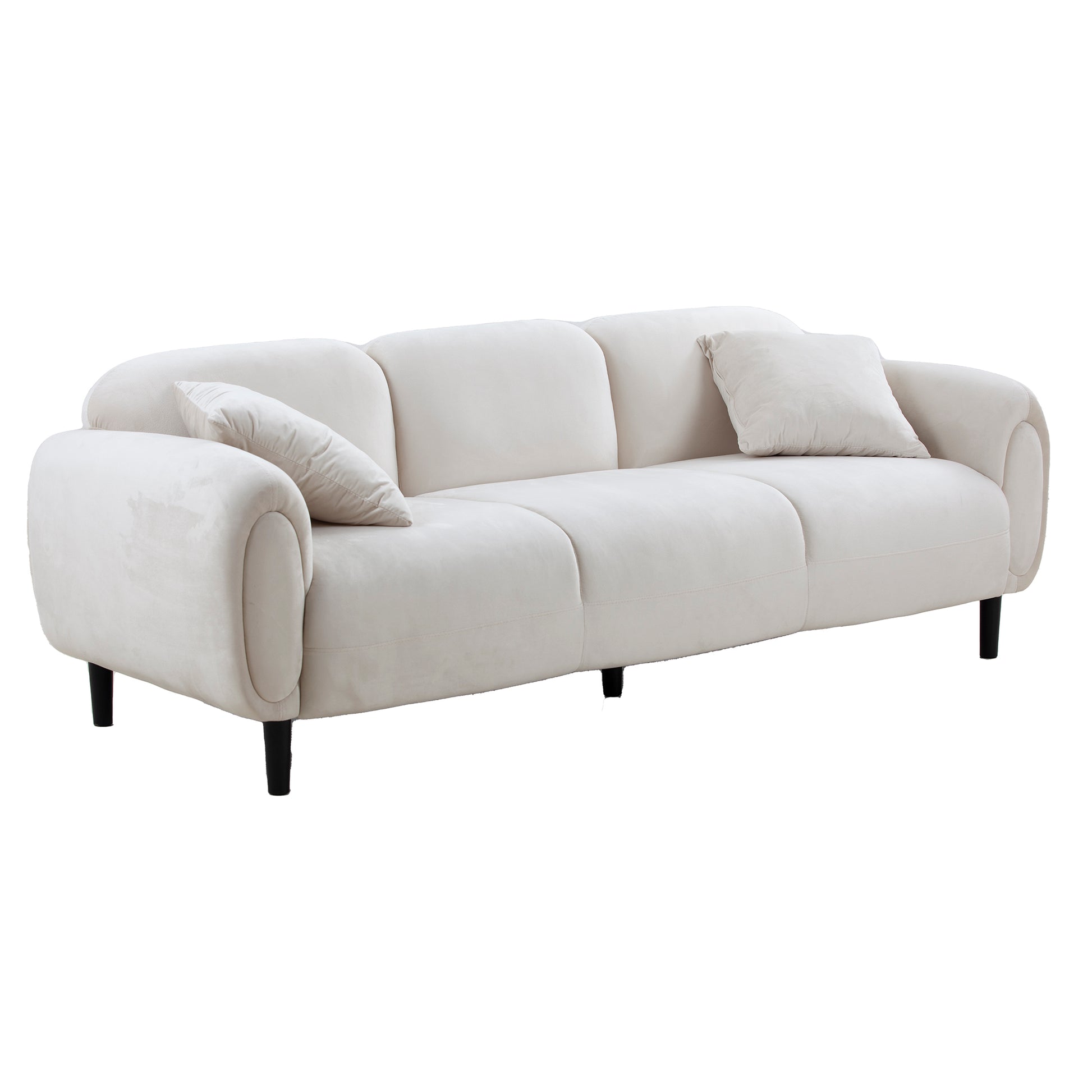 Mid Century Modern 3 Seater Couch Velveteen Sofa With Solid Wood Leg For Living Room, Bedroom, Livingroom Beige Beige Fabric