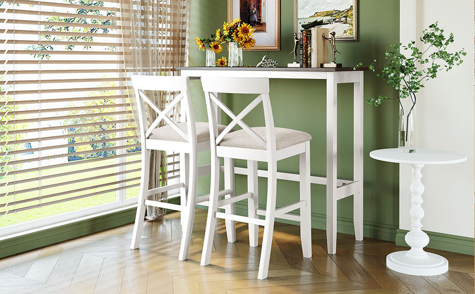 Farmhouse 48"Rectangular Wood Bar Height Dining Set Kitchen Breakfast Nook With 2 Chairs For Small Places,Cherry White White Wood Dining Room Solid Wood Acacia Rectangular Dining Table With Chair Upholstered Chair Wood Cherry Solid Back Seats 2 48 Inches