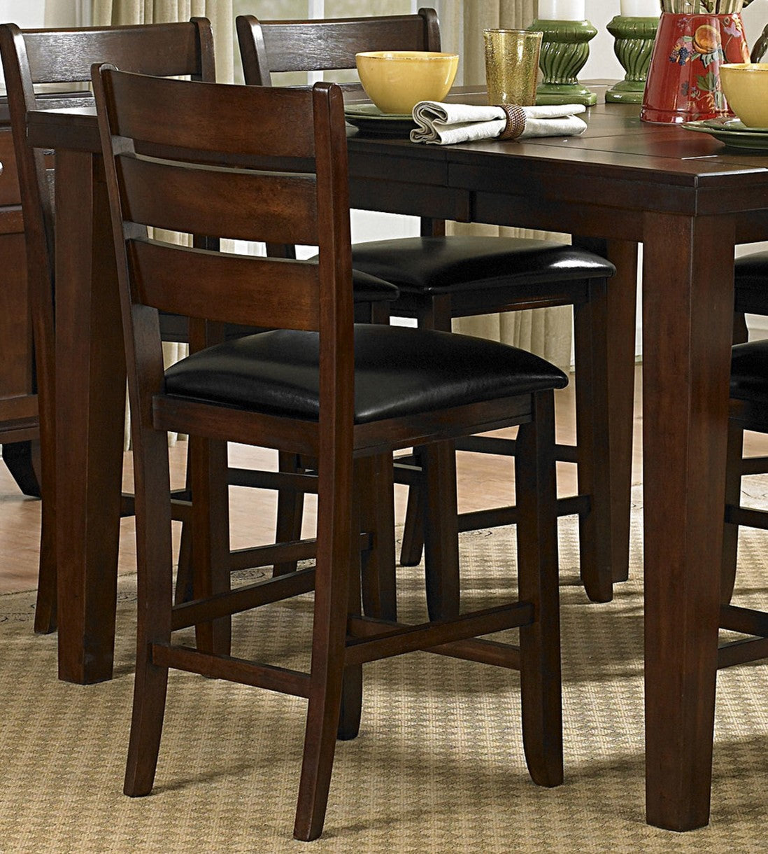 Contemporary Dining 7Pc Set Counter Height Table W Self Storing Extension Leaf And 6X Counter Height Chairs Dark Oak Finish Dining Room Furniture Wood Wood Oak Ladder Back Seats 6 Wood Dining Room Butterfly Leaf Extendable Contemporary Dining Table With