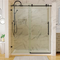 60 in. W x 74 in. H Sliding Frameless Shower Door in matte black-aluminium