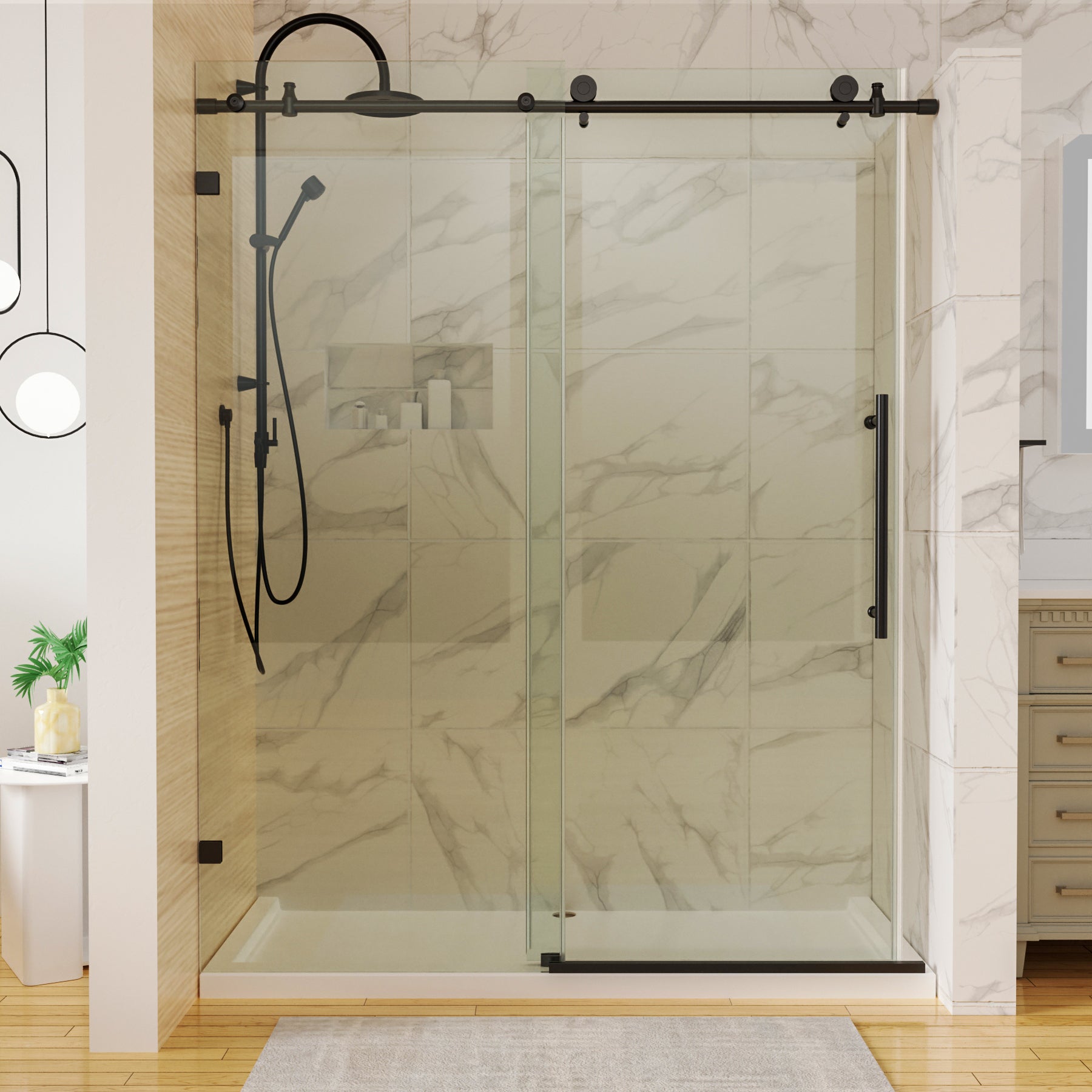 60 in. W x 74 in. H Sliding Frameless Shower Door in matte black-aluminium