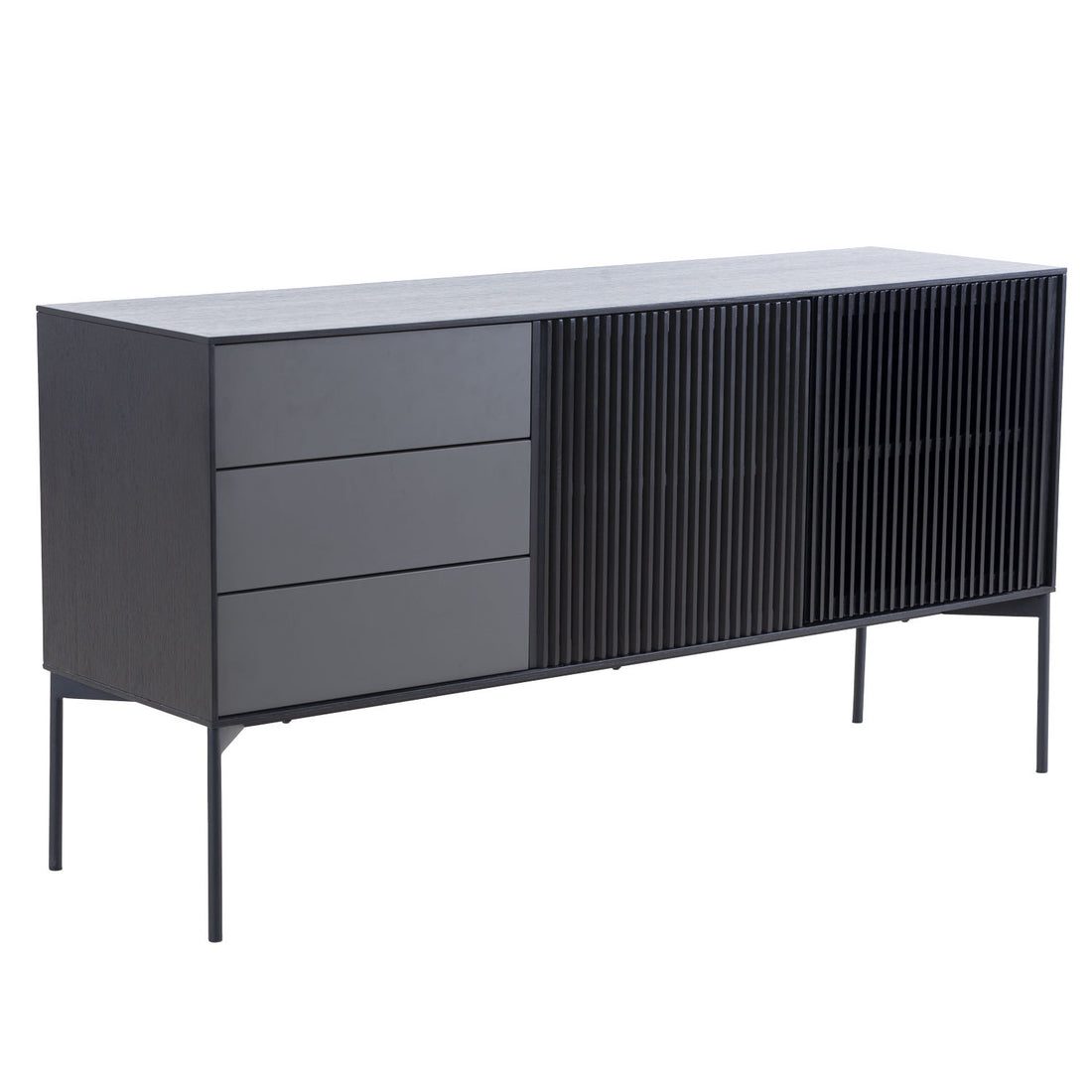 62.4" Mid Century Sideboard Cabinet Buffet Table black-wood + stainless steel