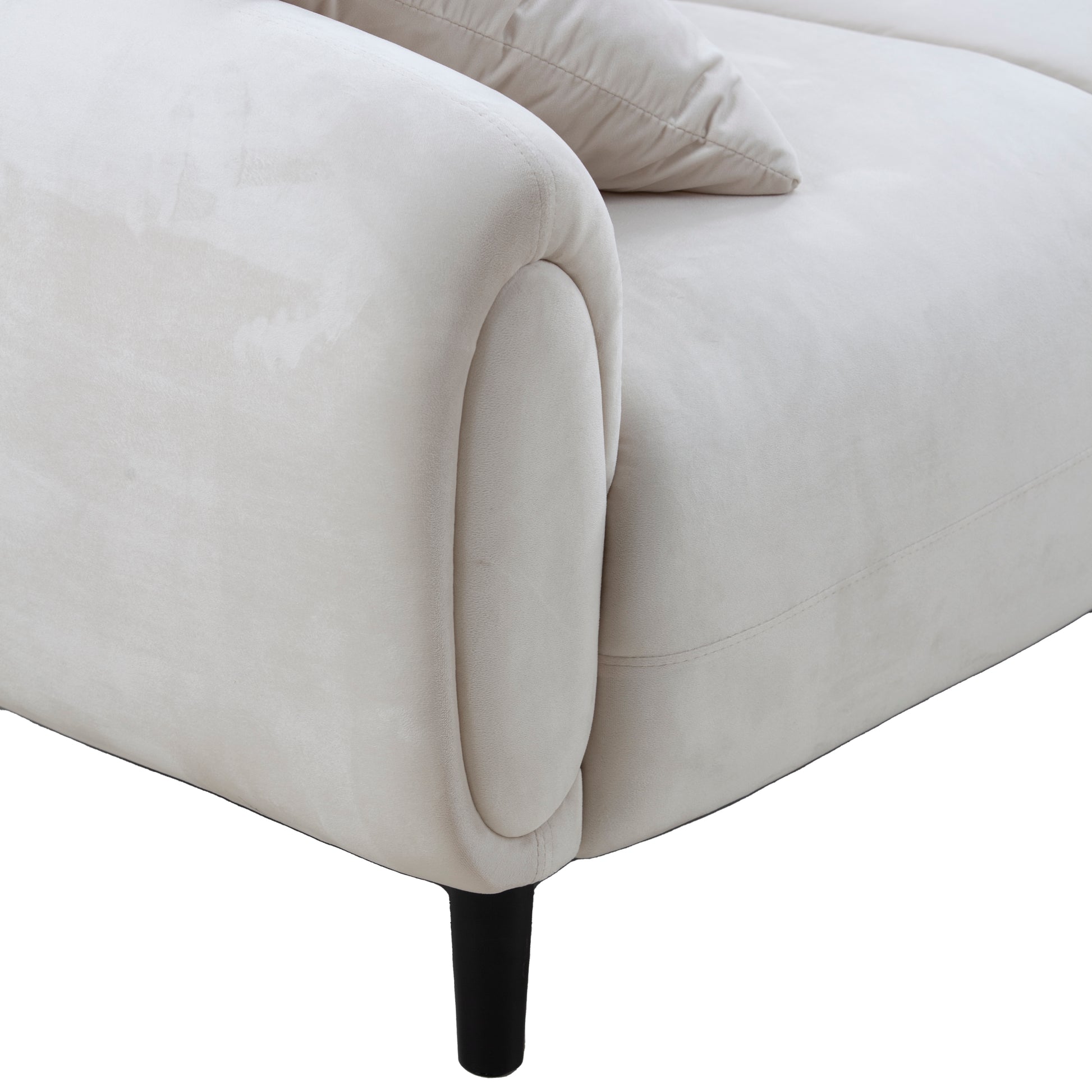 Mid Century Modern 3 Seater Couch Velveteen Sofa With Solid Wood Leg For Living Room, Bedroom, Livingroom Beige Beige Fabric