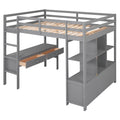 Full Size Loft Bed With Built In Desk With Two Drawers, And Storage Shelves And Drawers,Gray Old Sku: Gx000320Aae Box Spring Not Required Full Gray Wood Bedroom Pine