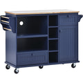 Kitchen Island Cart With Storage Cabinet And Two Locking Wheels,Solid Wood Desktop,Microwave Cabinet,Floor Standing Buffet Server Sideboard For Kitchen Room,Dining Room, Bathroom Dark Blue Dark Blue Mdf