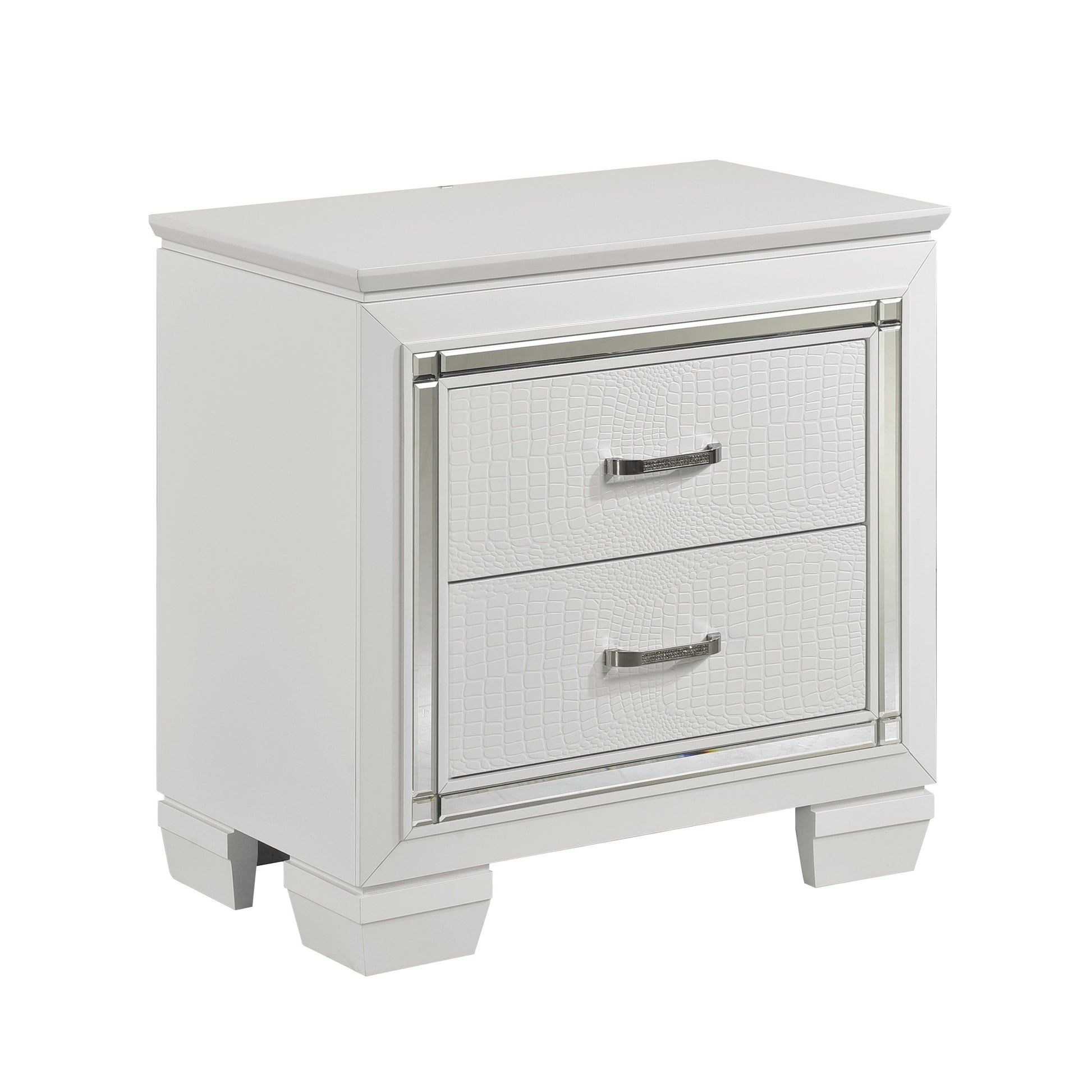 Glamorous Design Bedroom Furniture 1Pc Nightstand Of 2X Drawers White Finish Faux Alligator Embossed Textured Fronts White 2 Drawers Bedroom Glam,Modern Wood